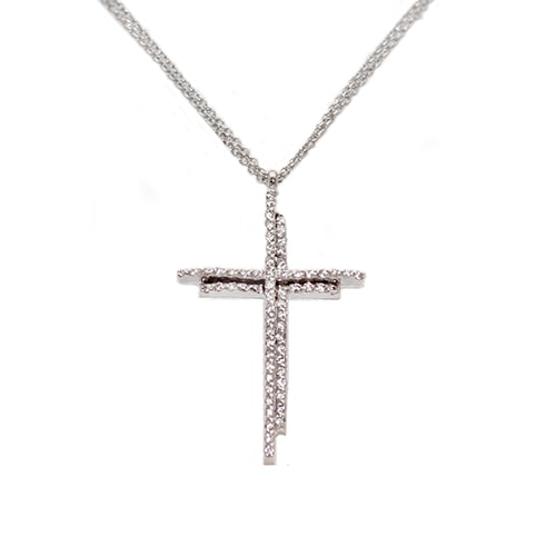 Λευκόχρυσος γυναικείος σταυρός 14Κ με ζιργκόν