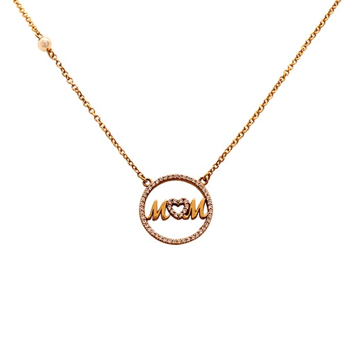 Κολιέ Mom 14K ροζ χρυσό με ζιργκόν & μαργαριτάρι