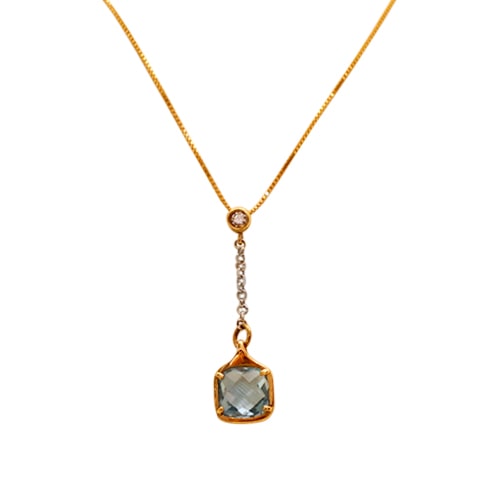 Κολιέ δίχρωμο 14Κ χρυσό με ζιργκόν & Blue topaz