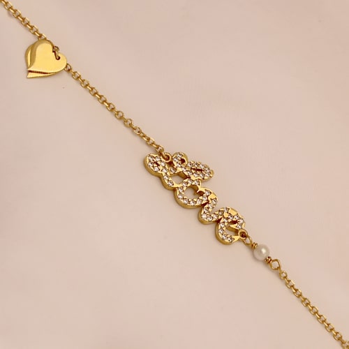 Βραχιόλι “Love” 14K χρυσό με ζιργκόν & μαργαριτάρι